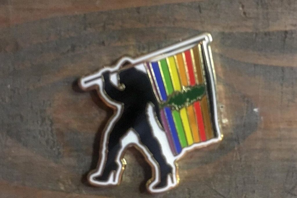 Cascadia Sassysquatch w/ Rainbow Flag Lapel Pin